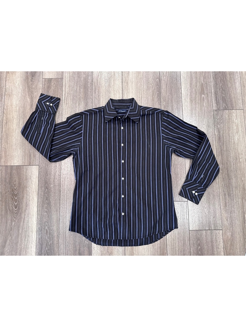 7 Diamonds Men's Black and Blue Stripe Button-Up Shirt XL